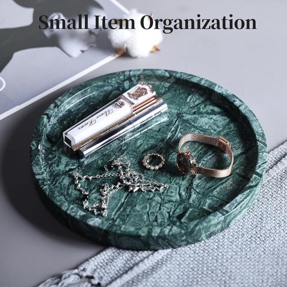 Real Natural Round Marble Tray for Bathroom, Genuine Marble Stone Vanity Tray, L - Picture 4 of 9